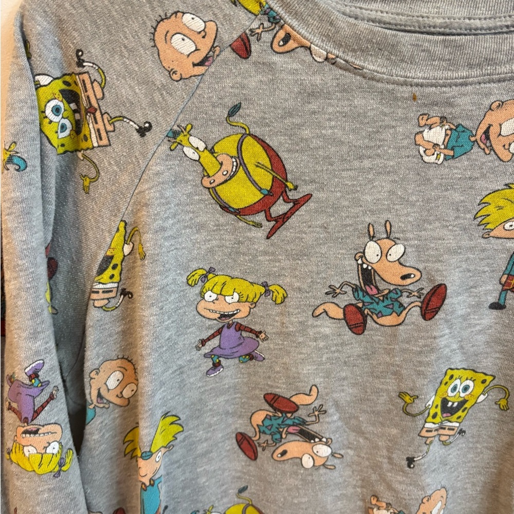 Gray 90s Cartoon Theme Sweatshirt SpongeBob Rocco's Modern Hey Arnold medium - Picture 3 of 8